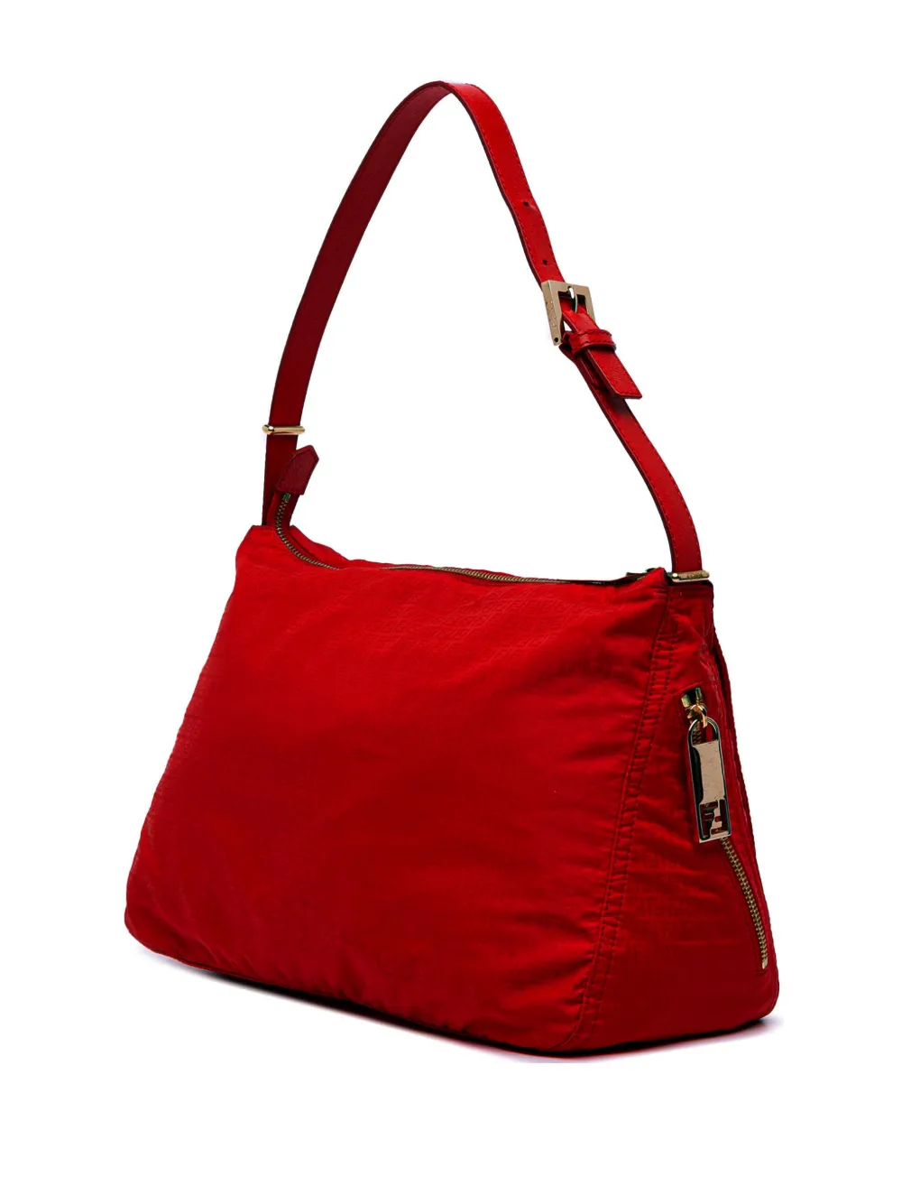 Pre-owned Fendi 2010-2025 Micro Zucchino Nylon Mamma Forever Shoulder Bag In Red