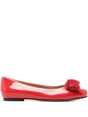 Ferragamo ヴァラリボン ラインストーン フラットシューズ | レッド