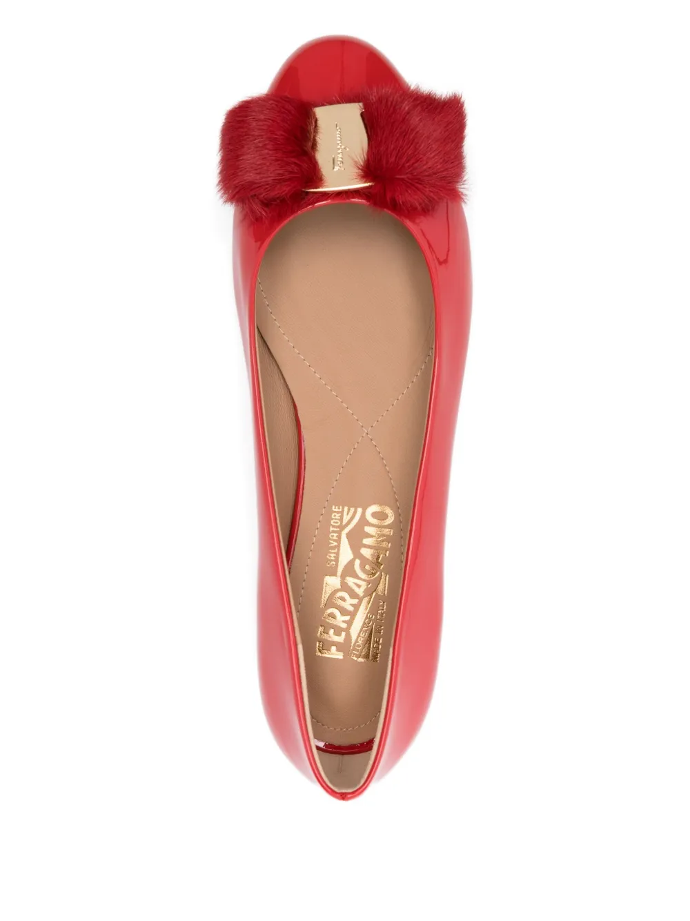 Ferragamo Patent Leather Ballerina Flats Bow Accent In Red