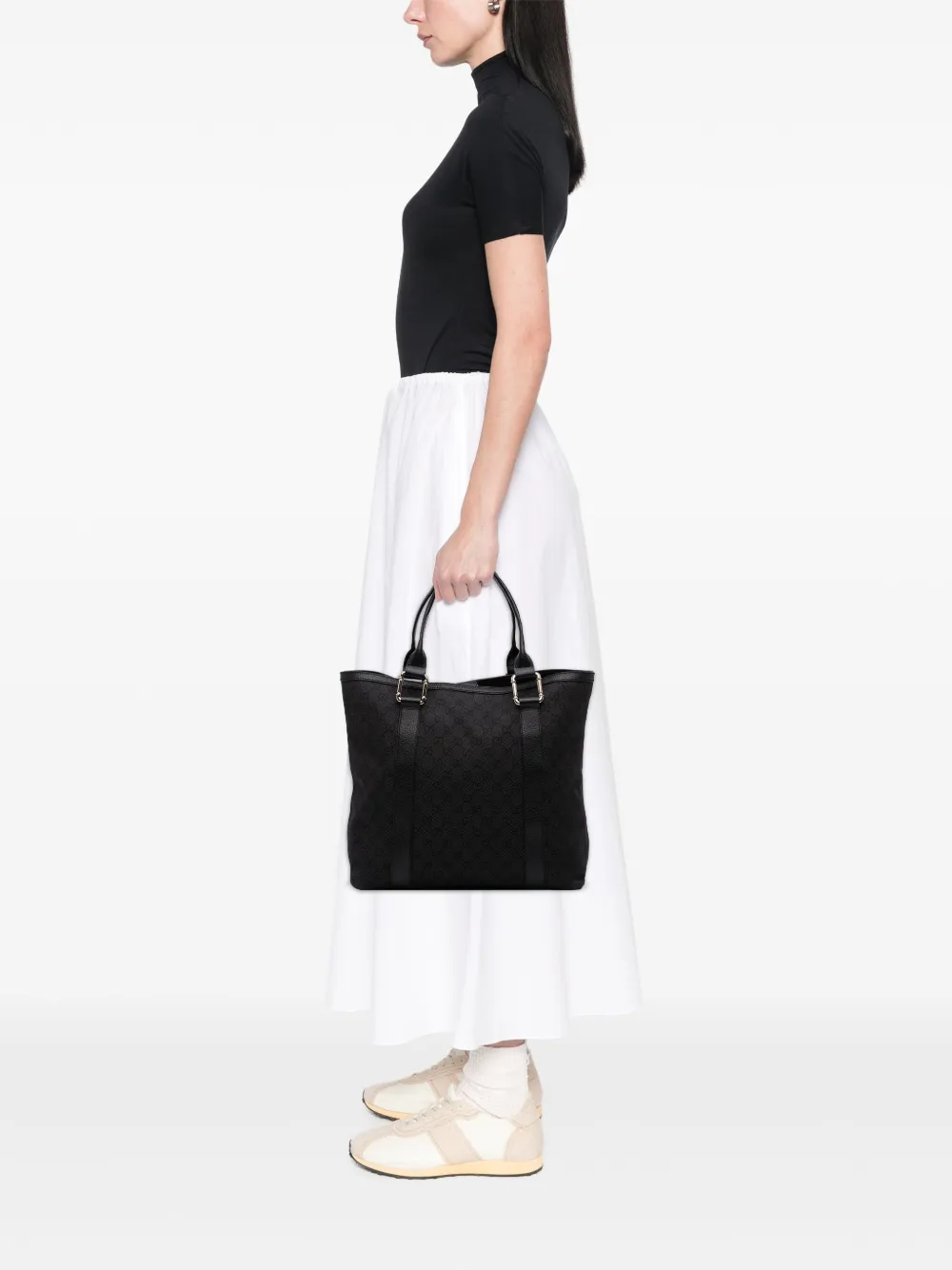 Pre-owned Gucci 2016-2025 Gg Denim Tote Bag In Black