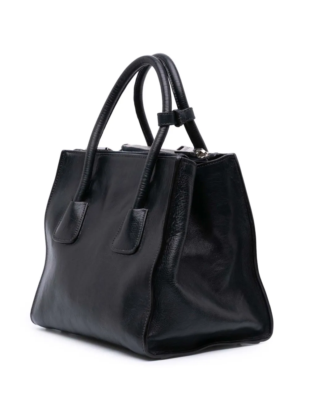Pre-owned Prada 2013-2025 Glace Calf Twin Pocket Satchel In Black