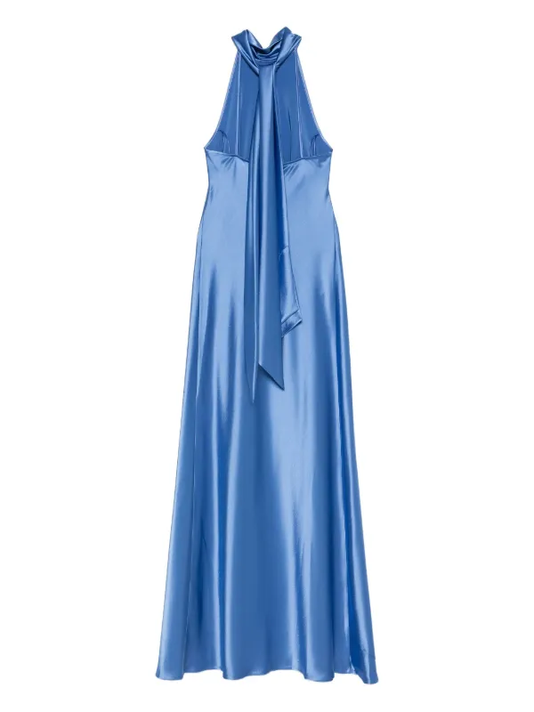 Talbot Runhof Halterneck Satin Dress | Blue | FARFETCH