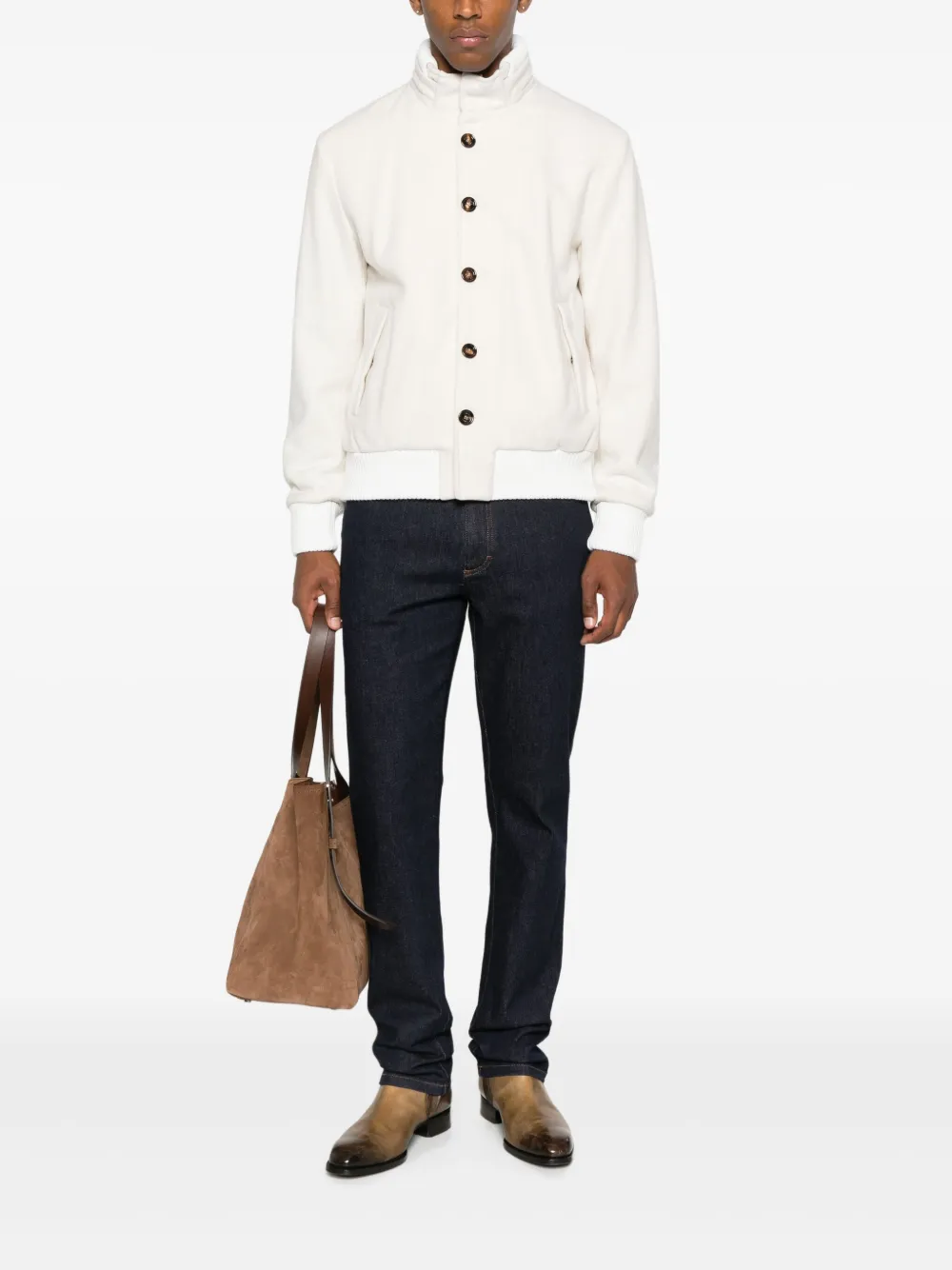 Kired Button-fastening Bomber Jacket In White