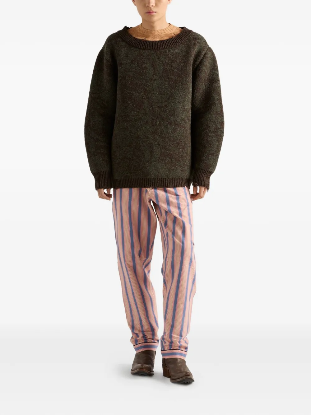 Prada Wide-neck Wool Sweater In Brown