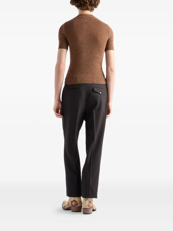 Prada anchor-detail Ribbed Knit Sweater | Brown | FARFETCH