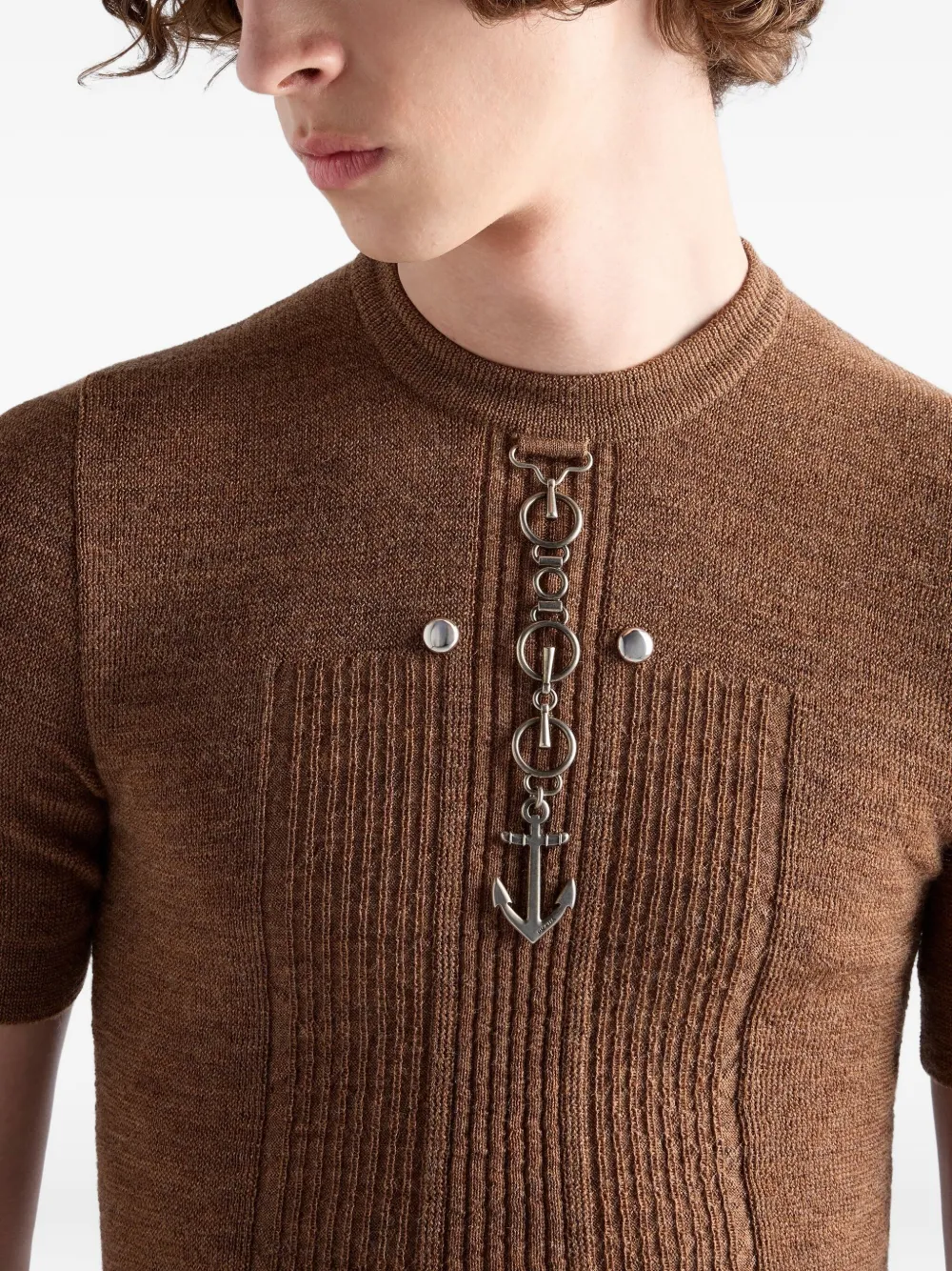 Prada Ribgebreide trui met ankerdetail Bruin