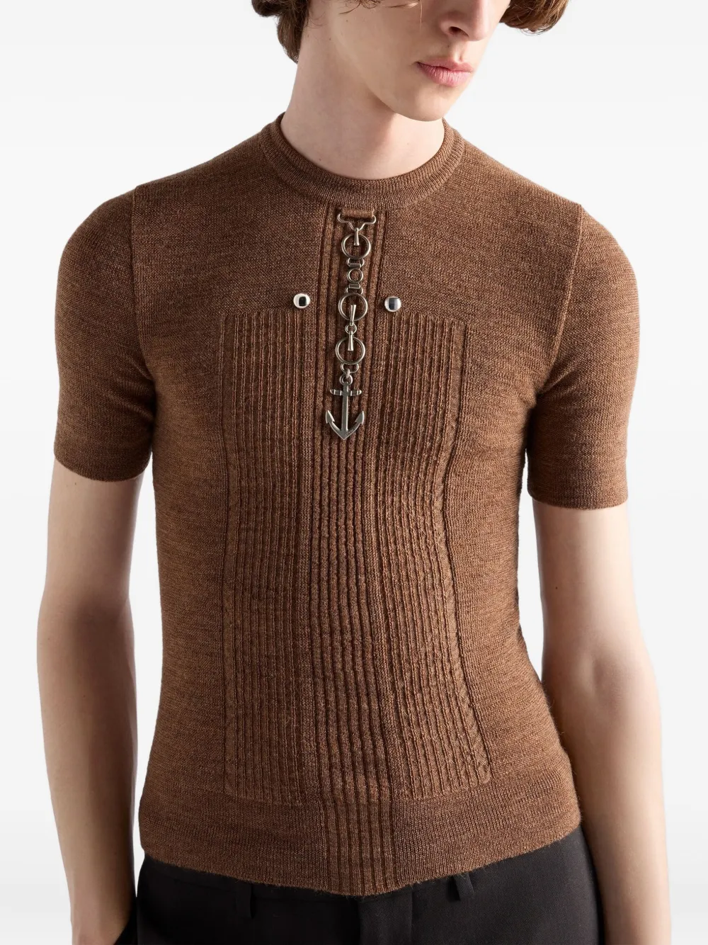 Prada Ribgebreide trui met ankerdetail Bruin