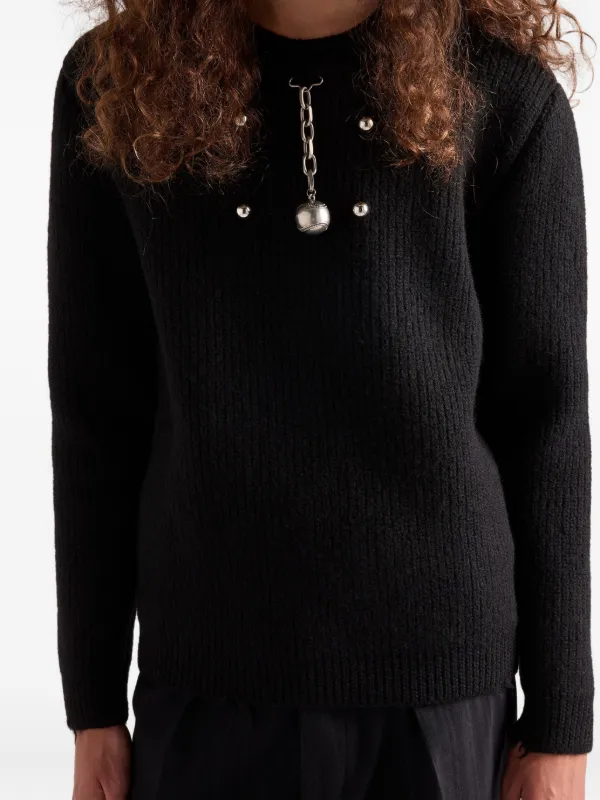 Prada Pendant Wool crew-neck Sweater | Black | FARFETCH