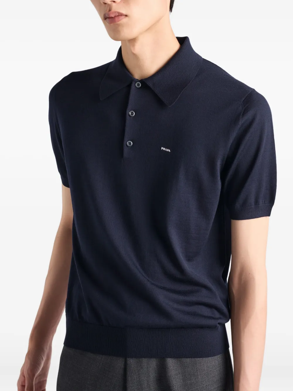Prada Wollen poloshirt met borduurwerk Blauw