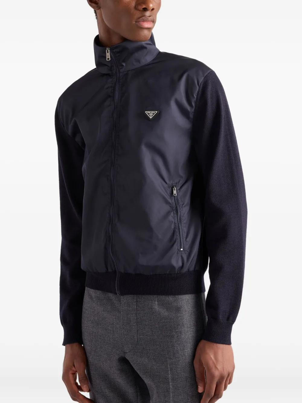 Prada Superfine Wool Zipper Cardigan In Blue