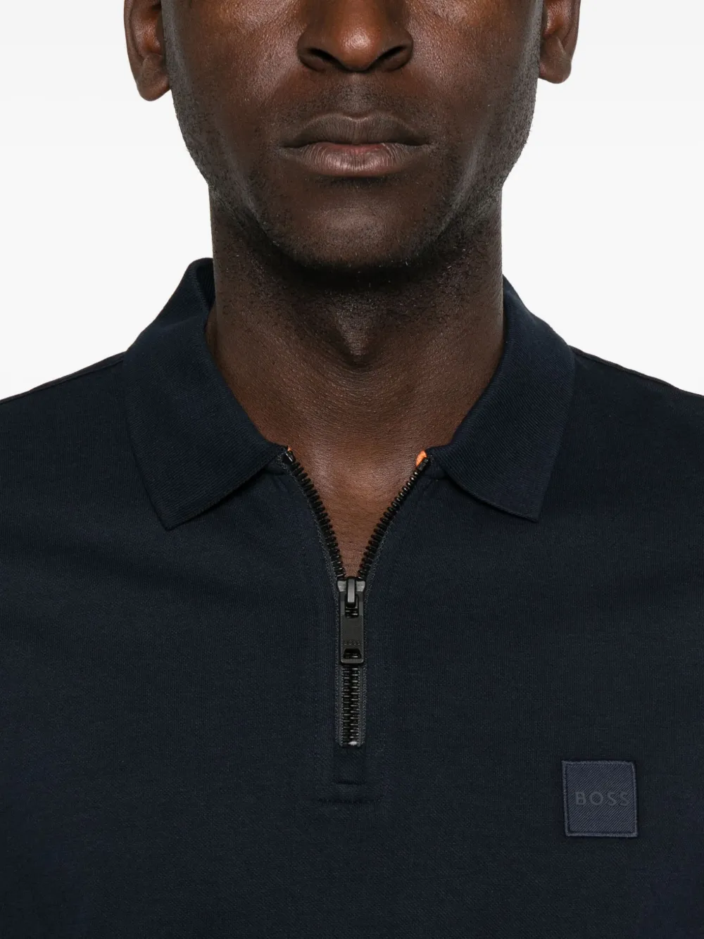 Hugo Boss Zip-neck Logo Polo Shirt In Blue