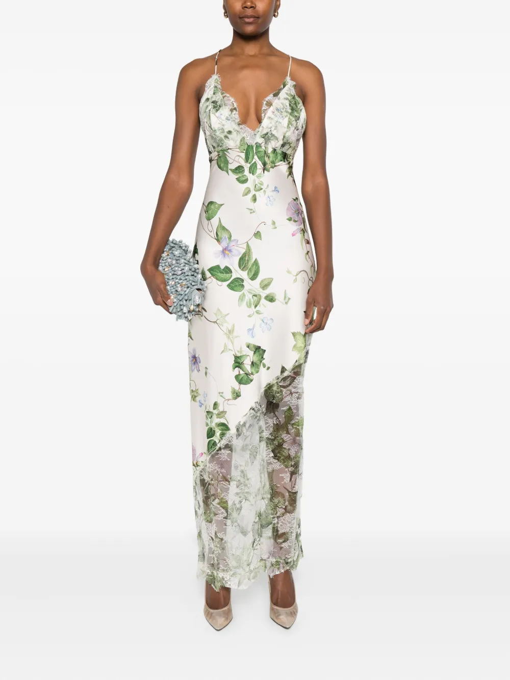 Alice + olivia floral lace-insert midi party dress - Wit