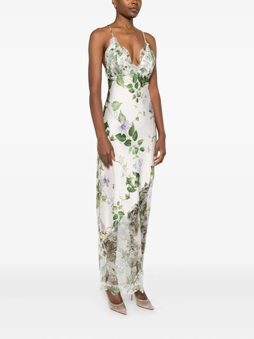 Alice And Olivia Floral Lace-insert Midi Party Dress In Multi