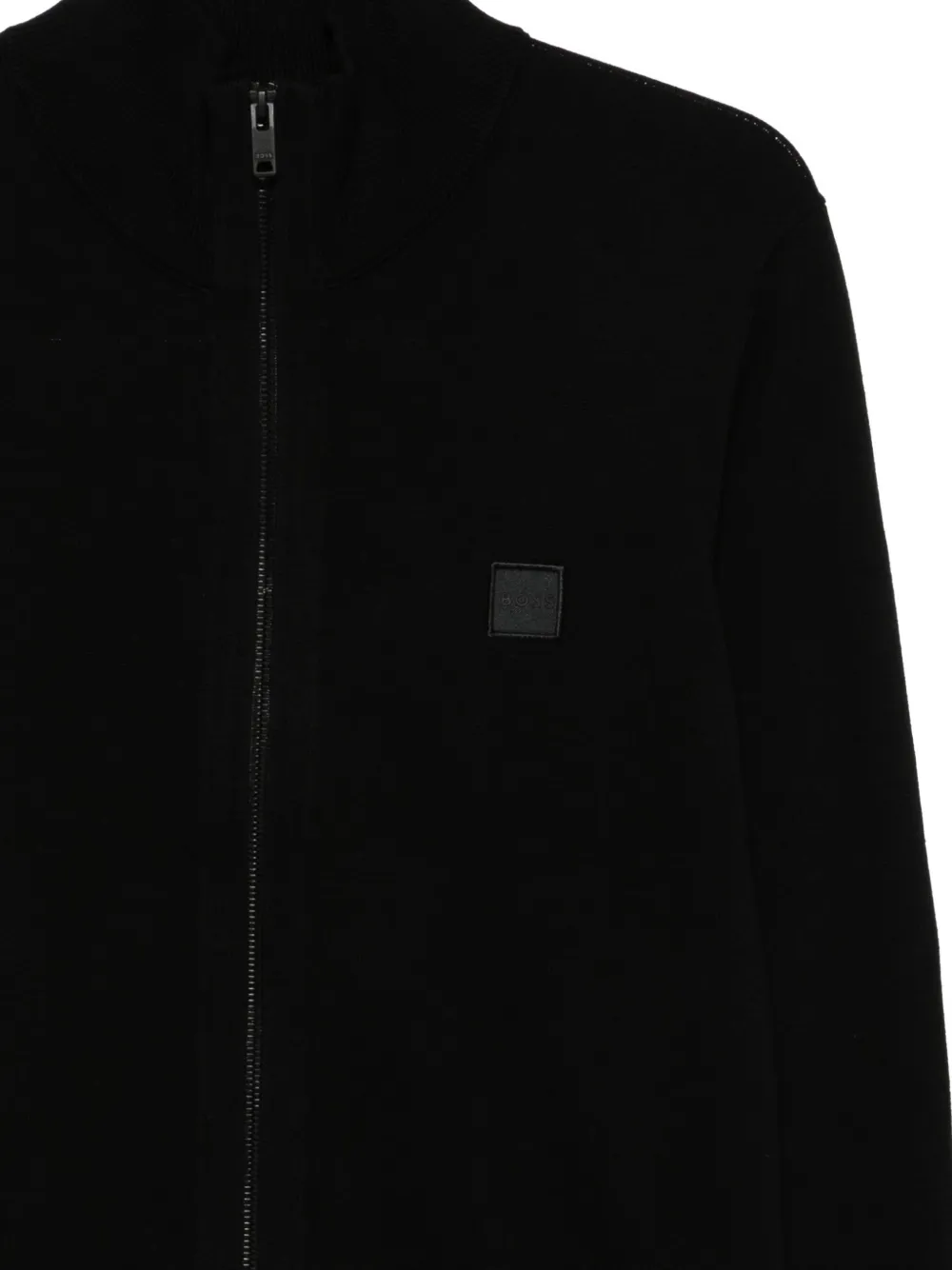 Hugo Boss Zip-up Jacket In Cotton Terry With Logo Badge In Black