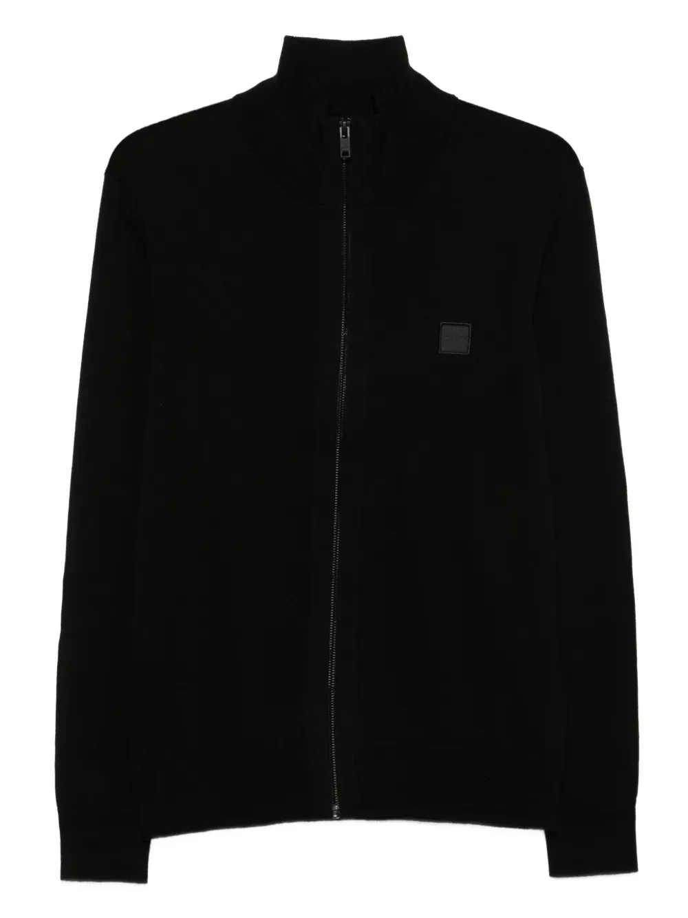 Hugo Boss Zip-up Jacket In Cotton Terry With Logo Badge In Black