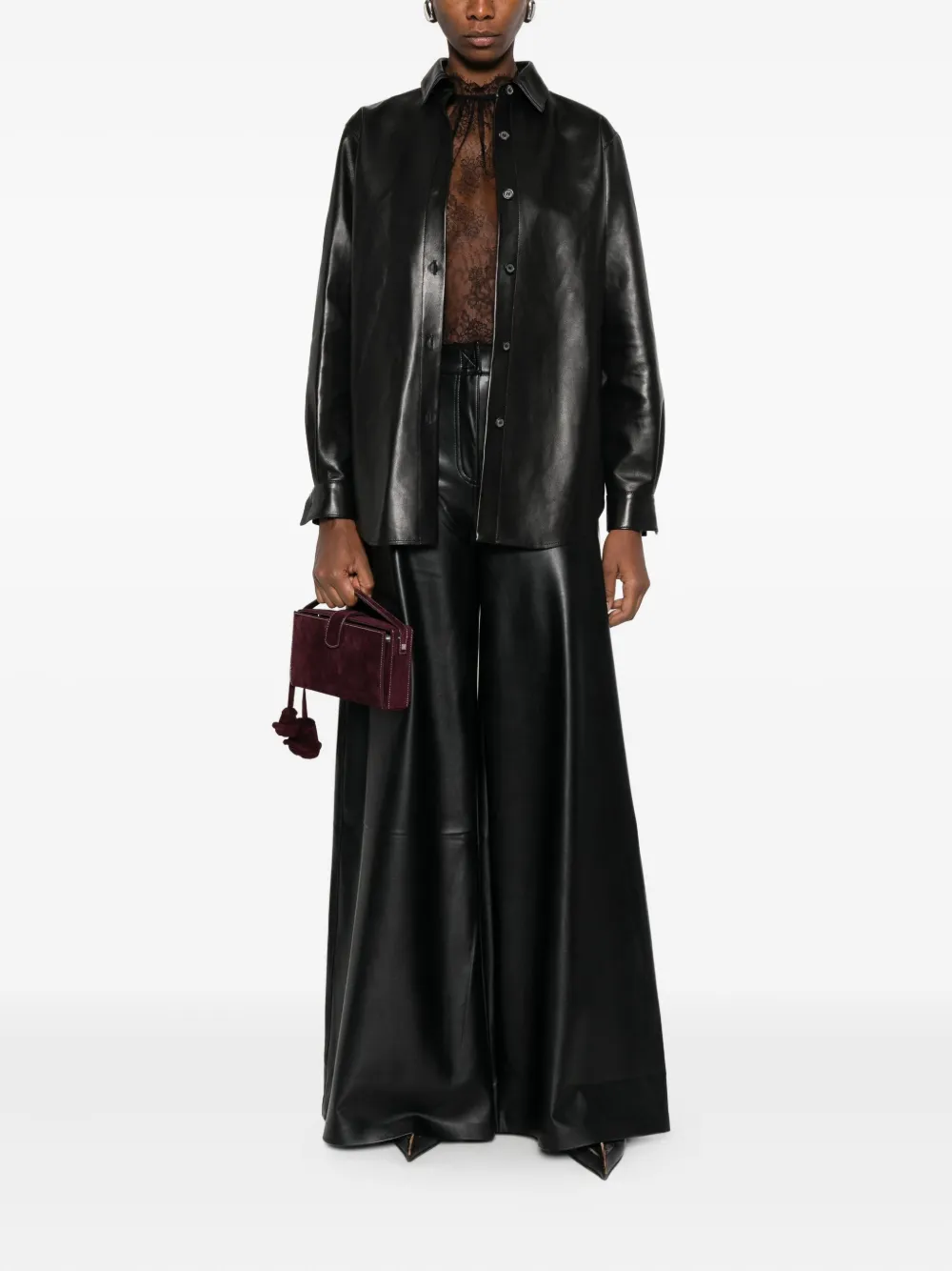 Magda Butrym Leren blouse - Zwart