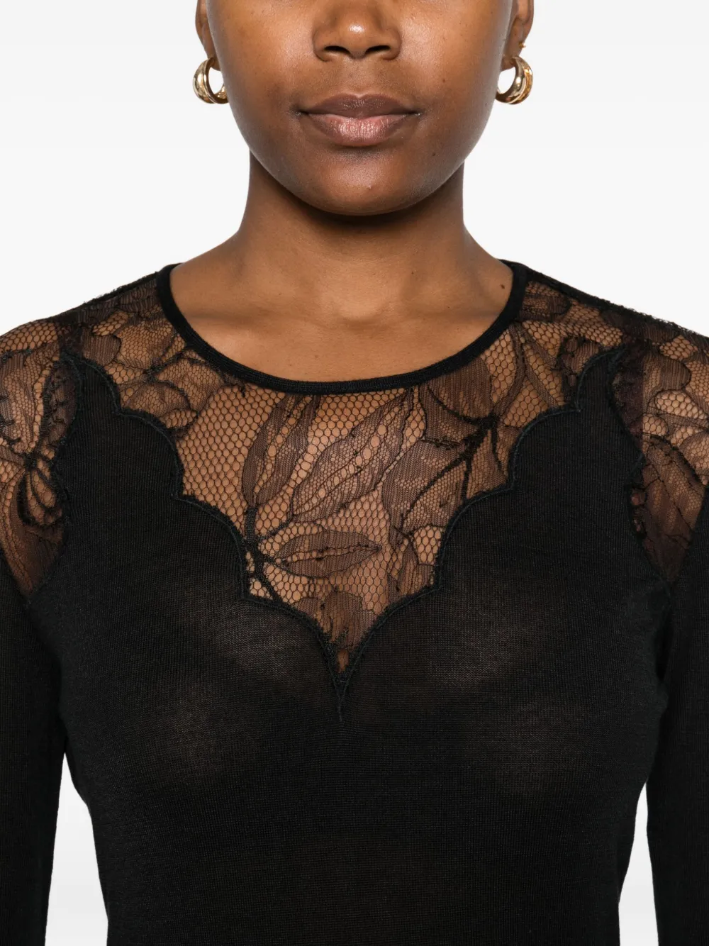 Giambattista Valli Lace-insert Long-sleeve Top In Black