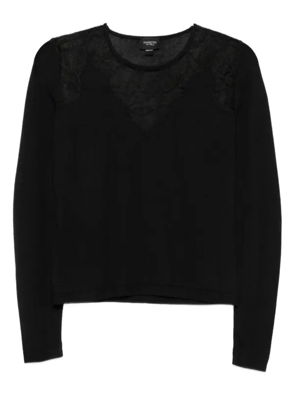 Giambattista Valli Lace-insert Long-sleeve Top in Black