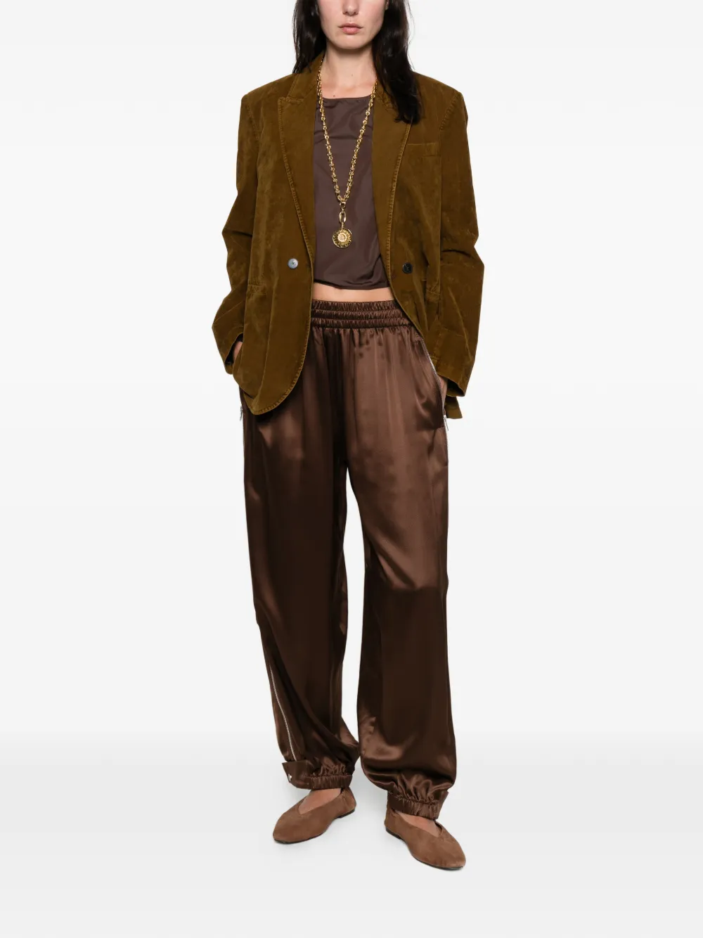 CO COLLECTION zip elasticated trousers - Bruin