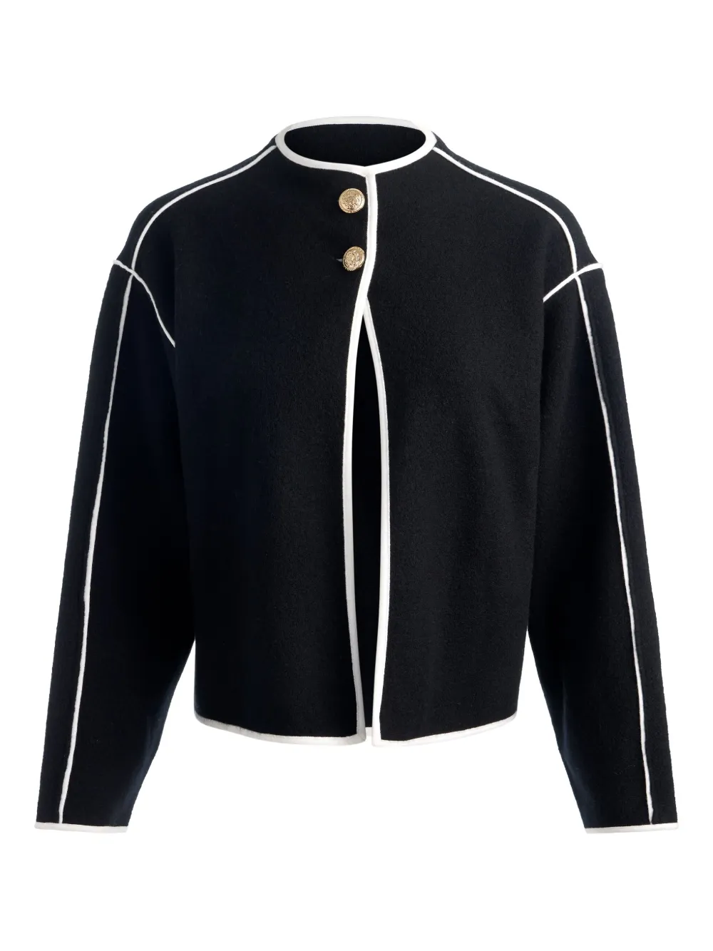 alice + olivia Pearson collared piped-trim sweater jacket | Black | Image 1