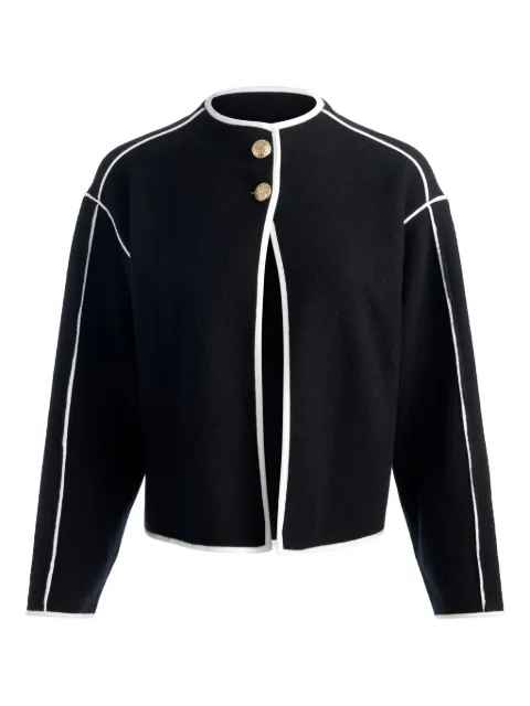 alice + olivia Pearson collared piped-trim sweater jacket