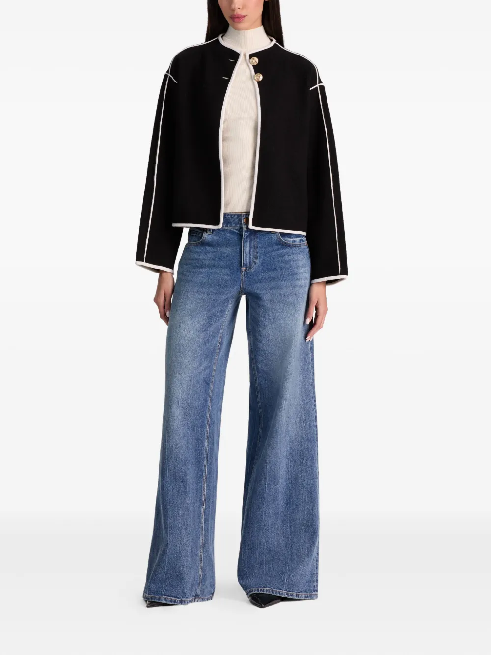 alice + olivia Pearson collared piped-trim sweater jacket | Fitted Jackets | Image 2