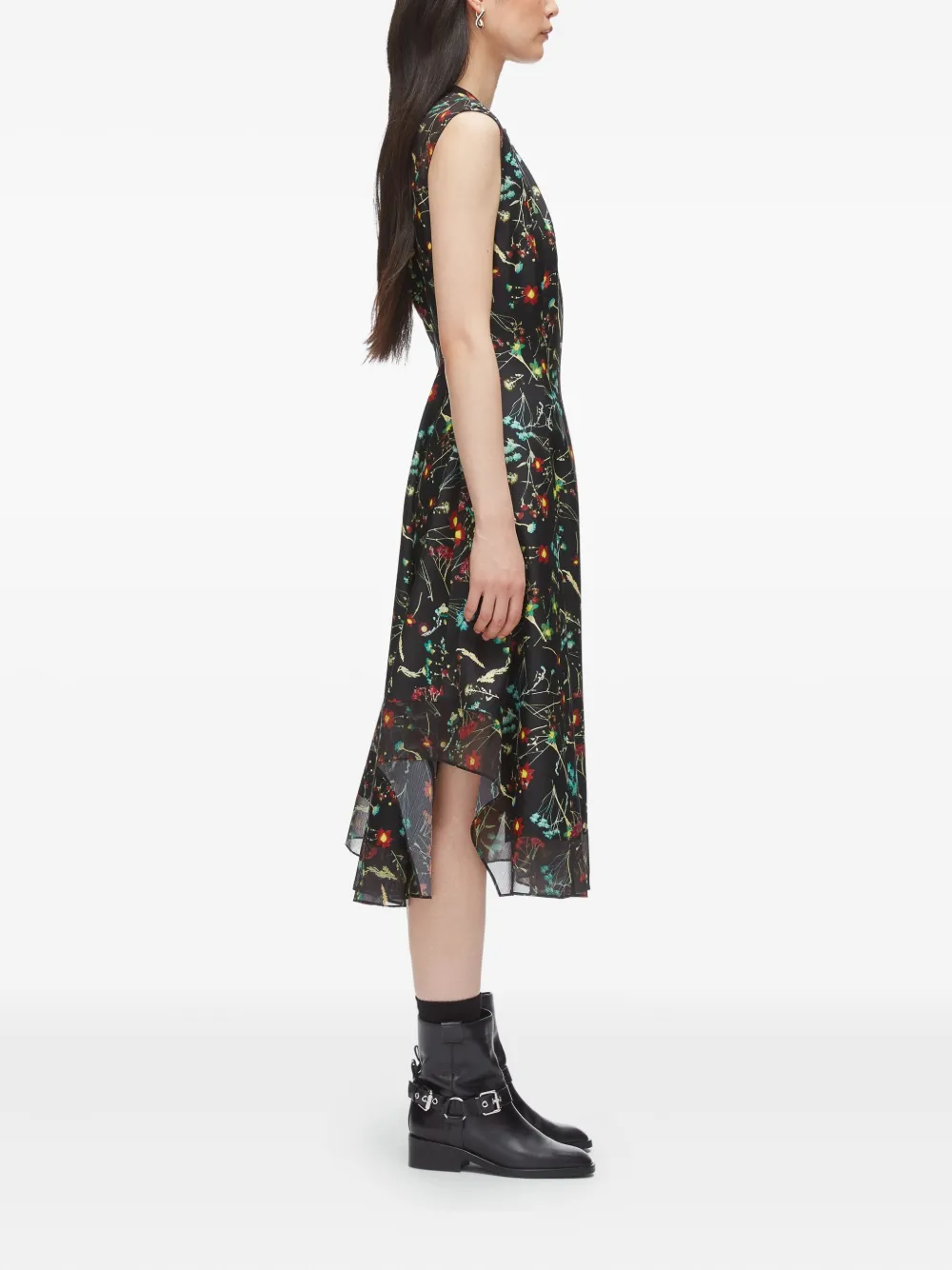 3.1 Phillip Lim Floral-pattern Sleeveless Midi Dress In Black