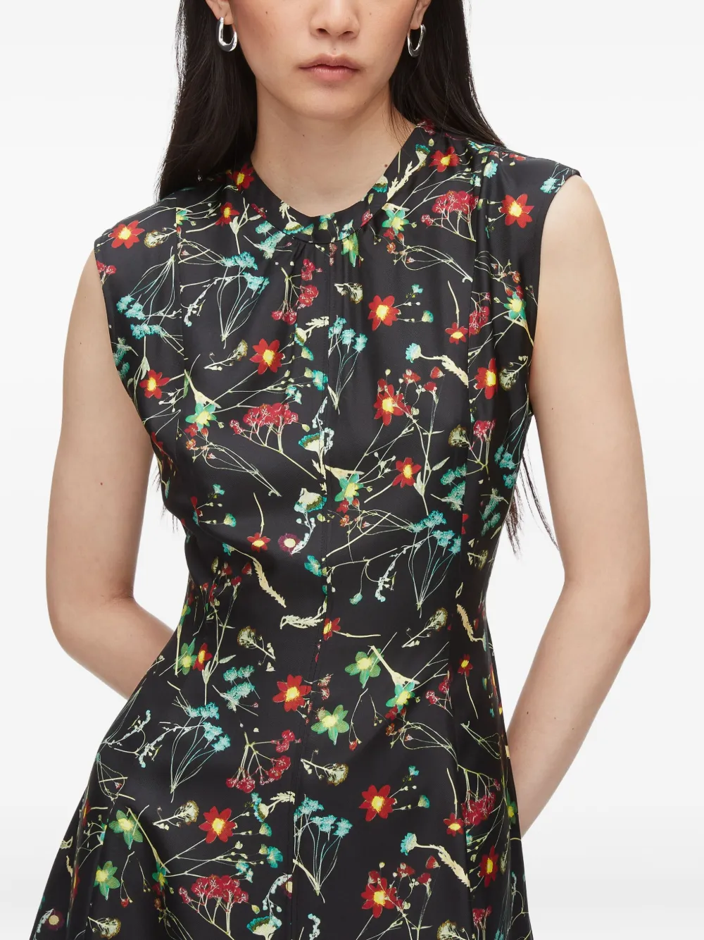 3.1 Phillip Lim Floral-pattern Sleeveless Midi Dress In Black