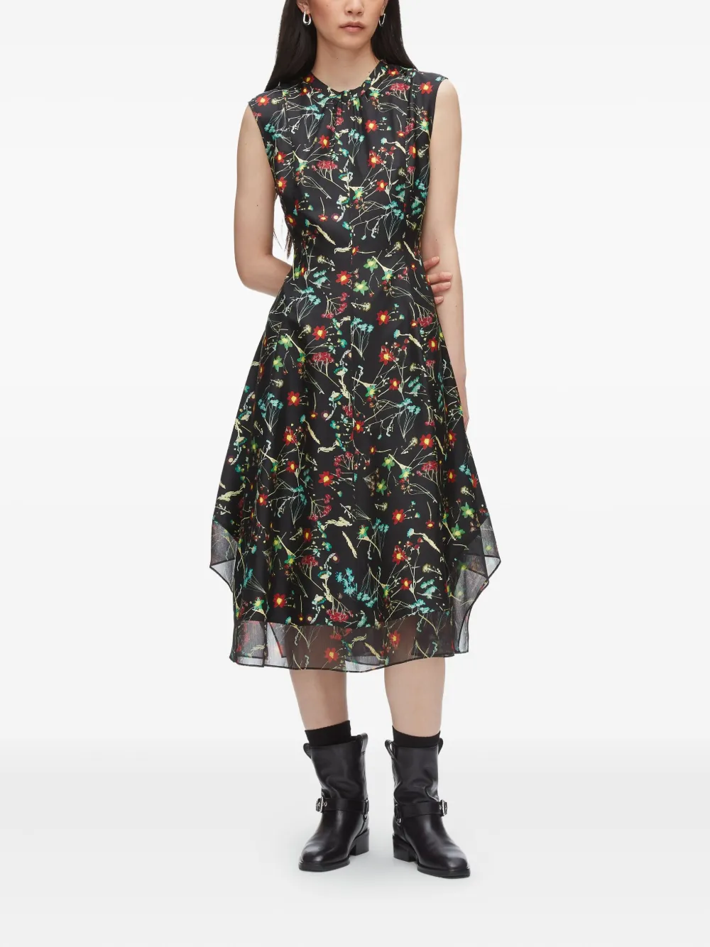 3.1 Phillip Lim Floral-pattern Sleeveless Midi Dress In Black
