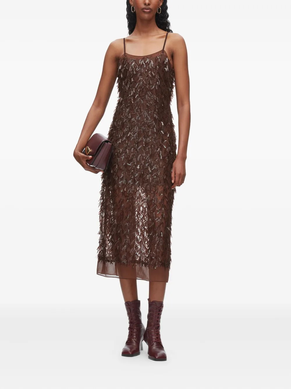 3.1 Phillip Lim Jurk met franje en pailletten - Bruin