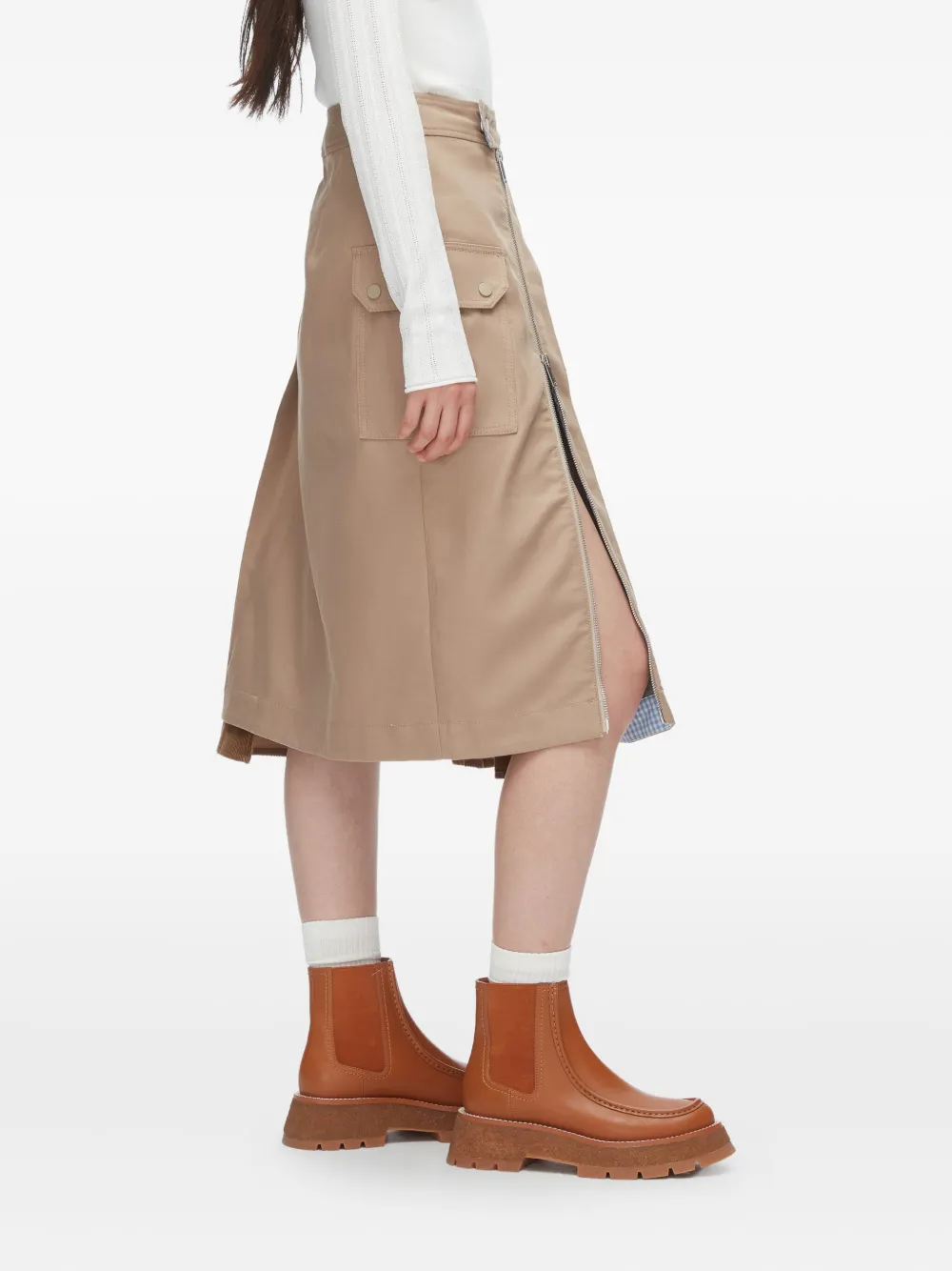 3.1 Phillip Lim Katoenen midi-rok met ritsplooi Beige