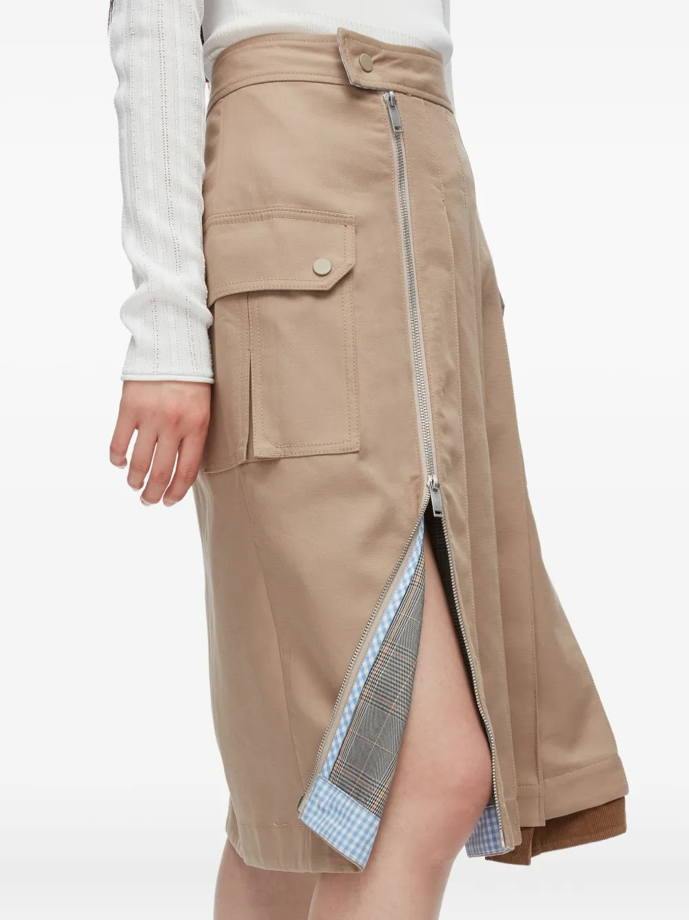 3.1 Phillip Lim Katoenen midi-rok met ritsplooi Beige