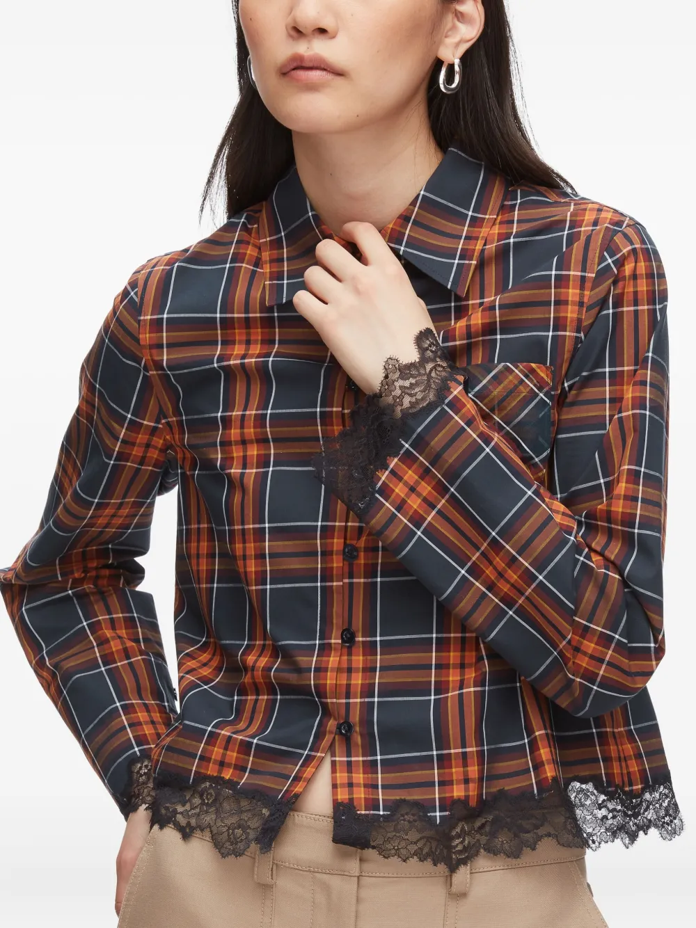 3.1 Phillip Lim Plaid-pattern Lace-trim Cropped Shirt In Red
