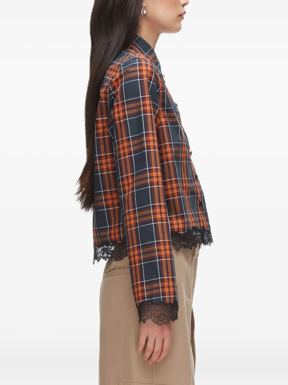 3.1 Phillip Lim Plaid-pattern Lace-trim Cropped Shirt In Red