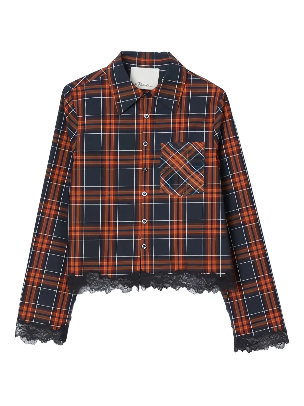 3.1 Phillip Lim Plaid-pattern Lace-trim Cropped Shirt In Red