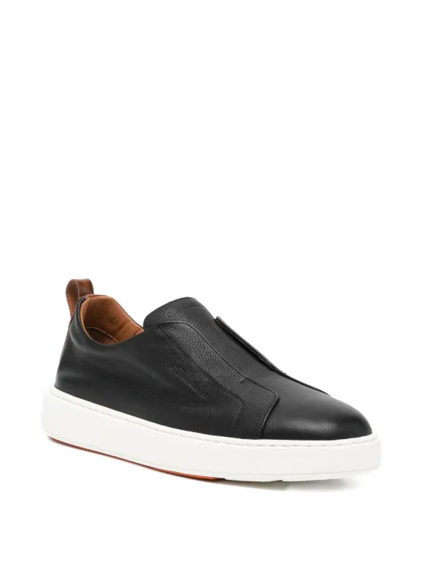 Santoni Tumbled Leather Sneakers | Black | FARFETCH