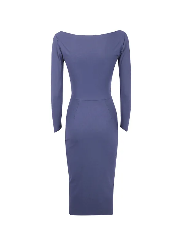 fitted lace wedding dress Petite Blue Long Sleeve V-Neck Micro Ruffle Midi Dress main image 1