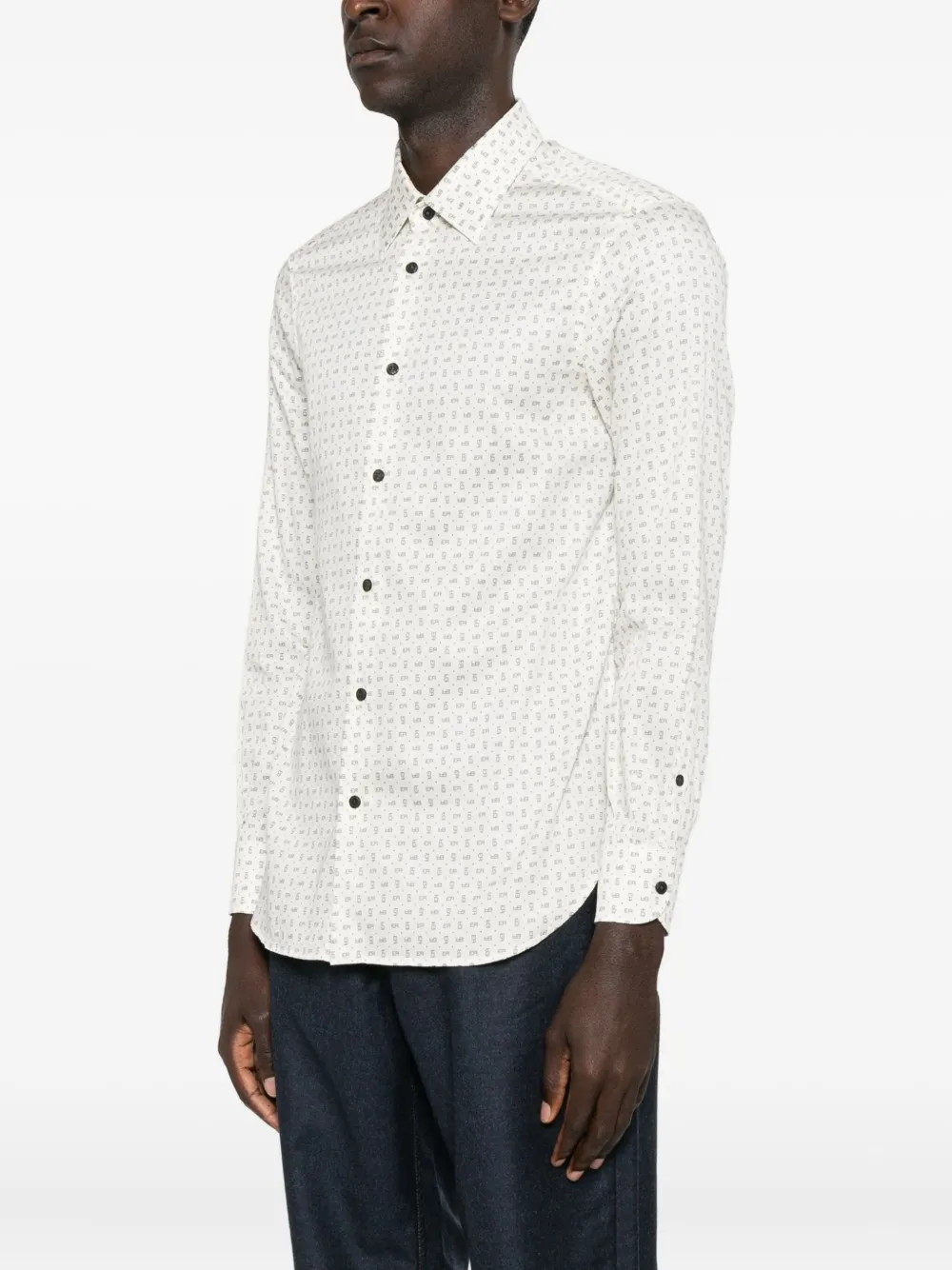 Emporio Armani Logo-print Long-sleeve Shirt In White