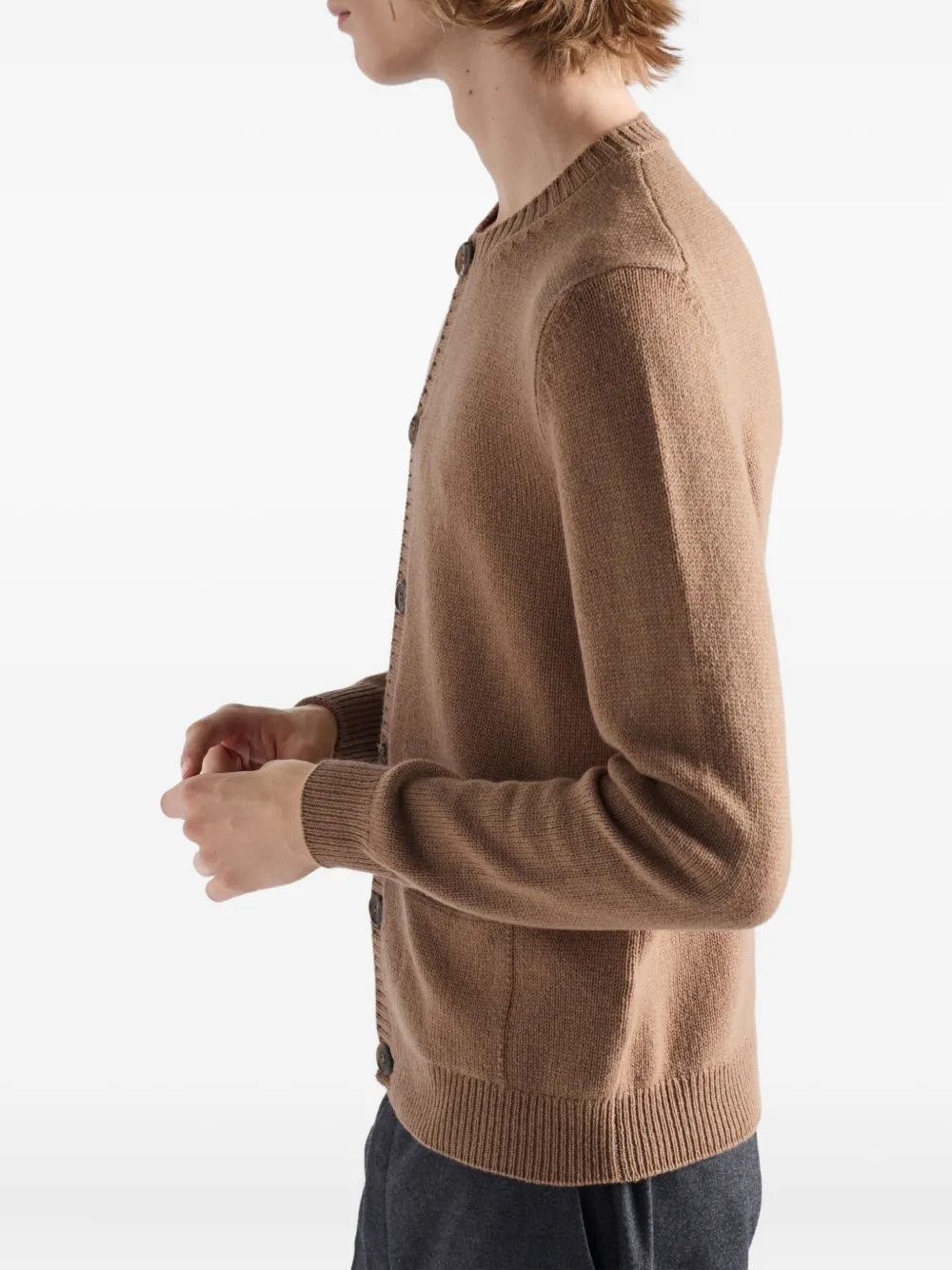 Prada Camel-coloured Cardigan In Cashmere In Brown