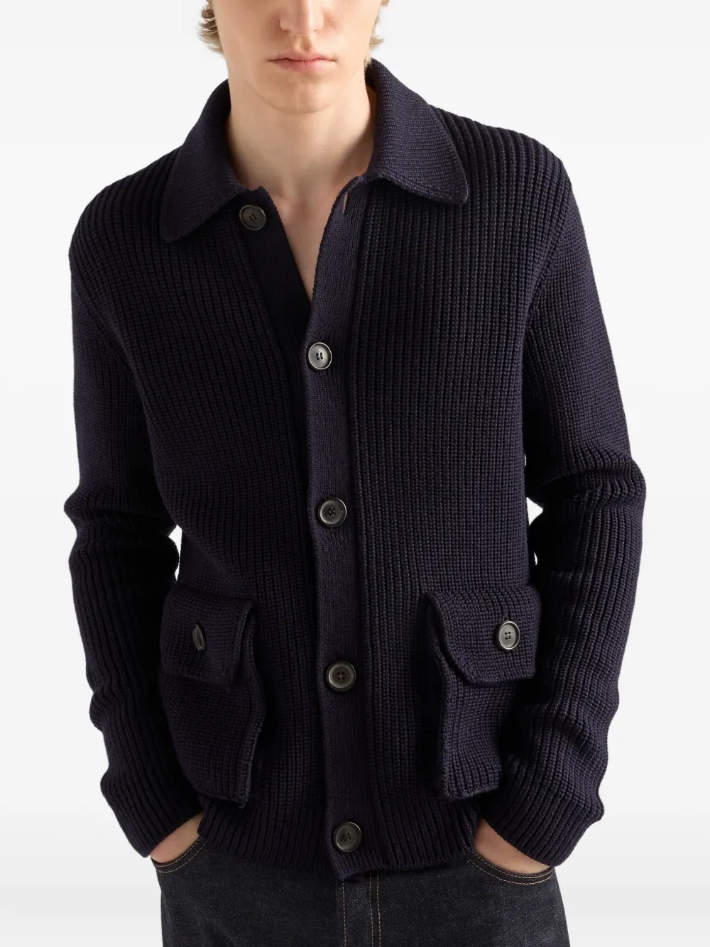 Prada Wool Cardigan In Blue