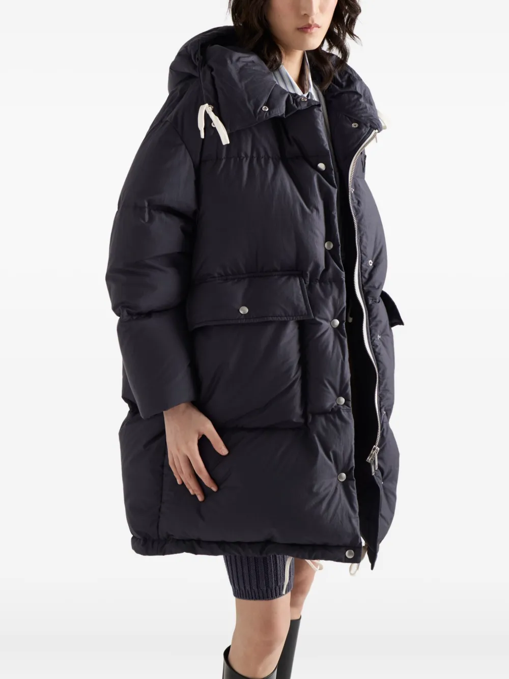 Prada Womens Blue Oversized Hooded Shell-down Parka Coat In Blue