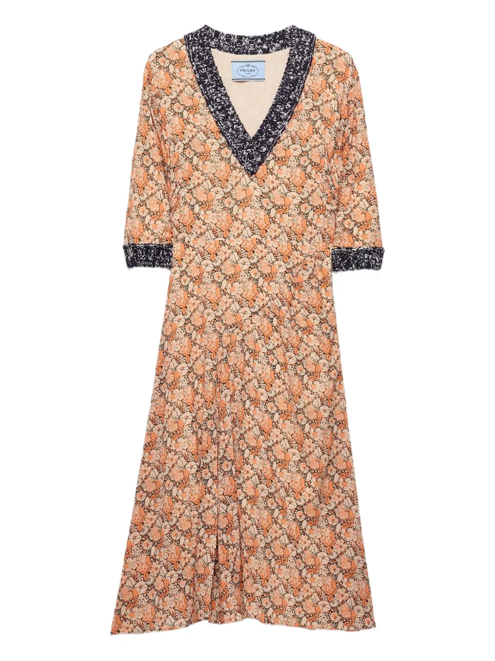 Prada Midi-jurk met bloemenprint en afwerking Oranje