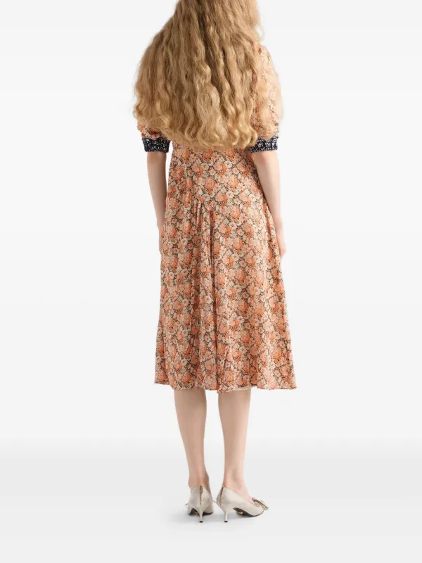 Prada floral-print knit-trimmed Midi Dress | Orange | FARFETCH