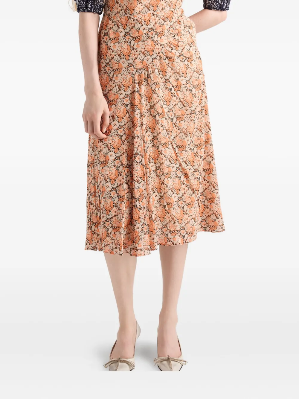 Prada Midi-jurk met bloemenprint en afwerking Oranje