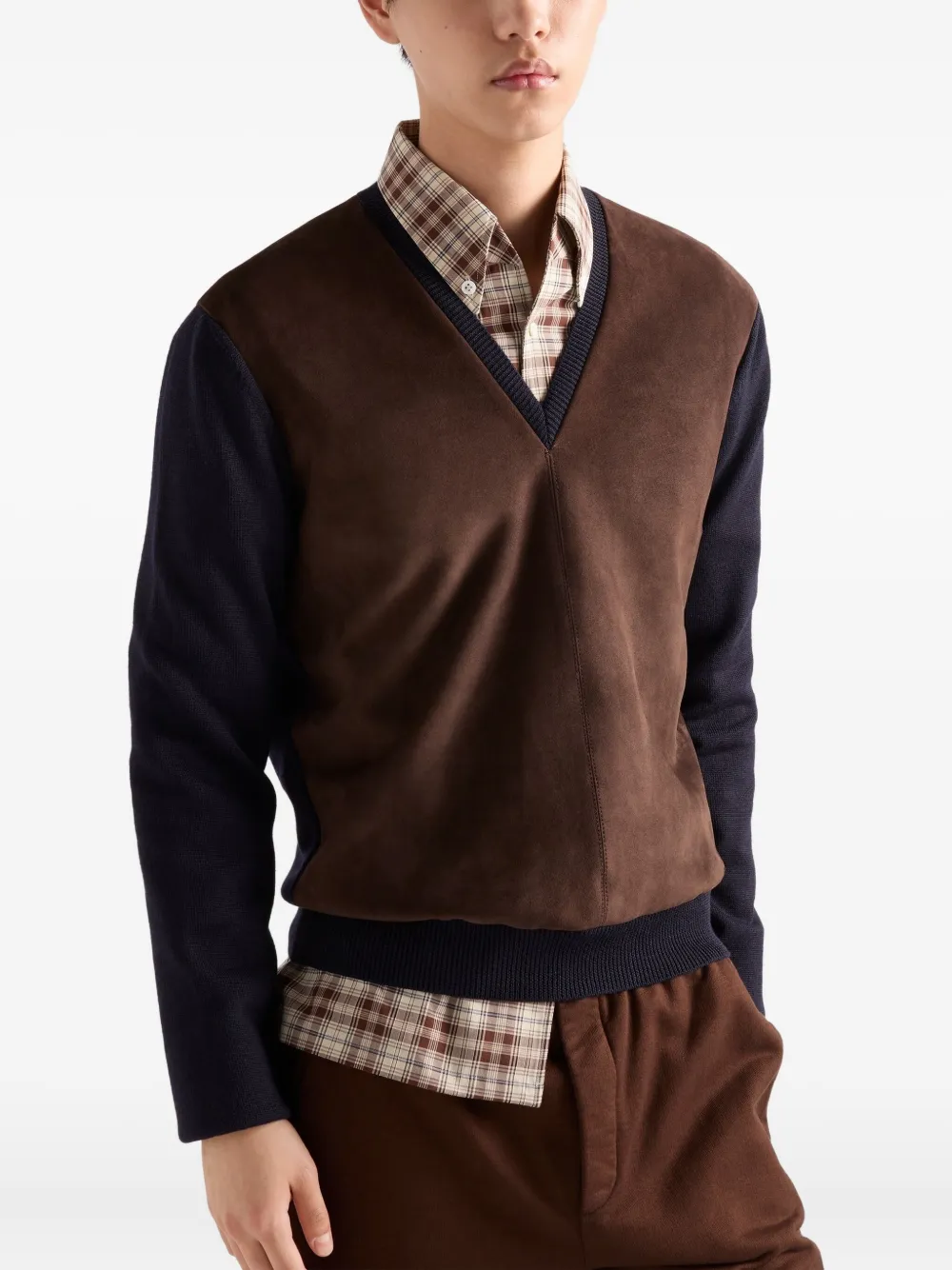 Prada Trui van wol en suède Blauw