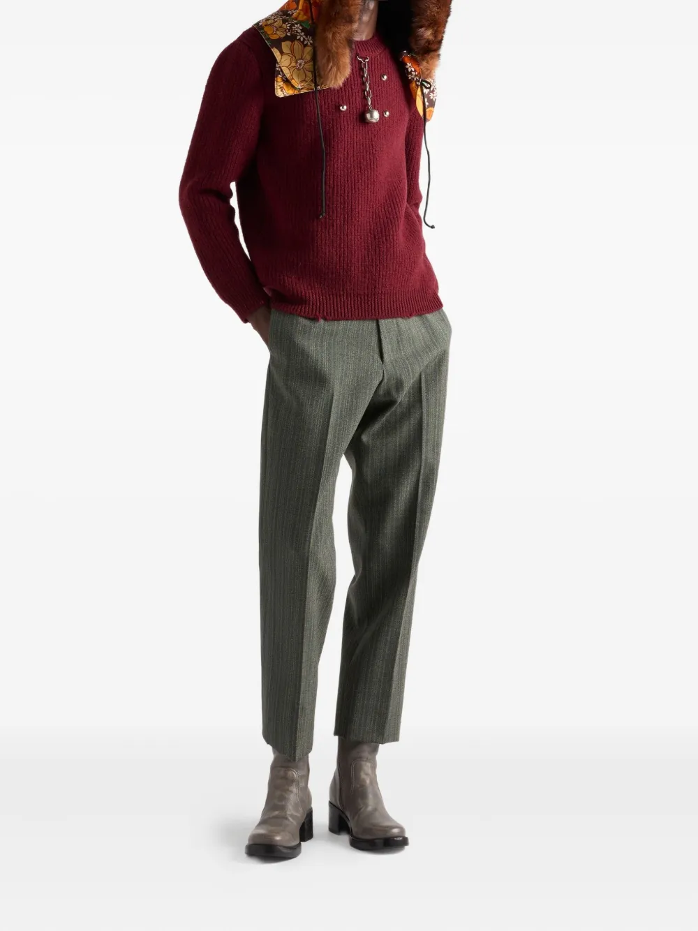 Prada Wollen trui met ronde hals en hanger - Rood