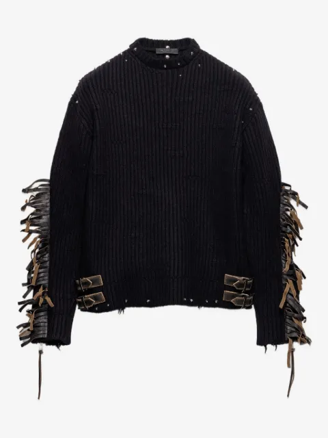 Prada wool crew-neck sweater with fringe and studs
