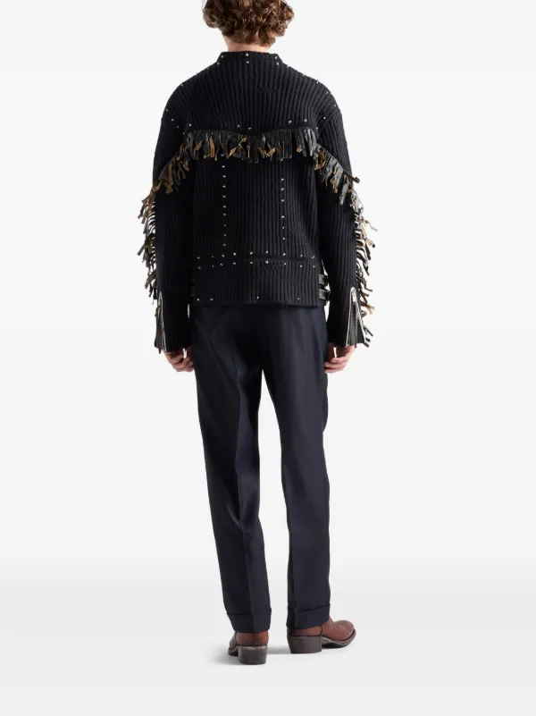 Prada Wool crew-neck Sweater With Fringe And Studs | Black | FARFETCH