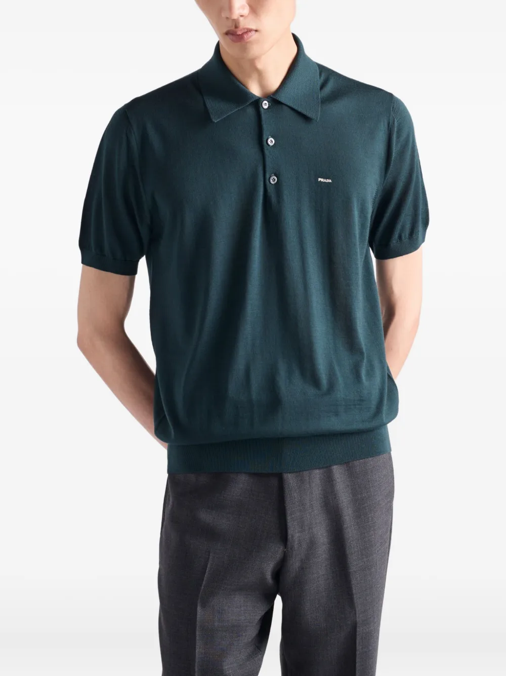Prada Wollen poloshirt met borduurwerk Groen