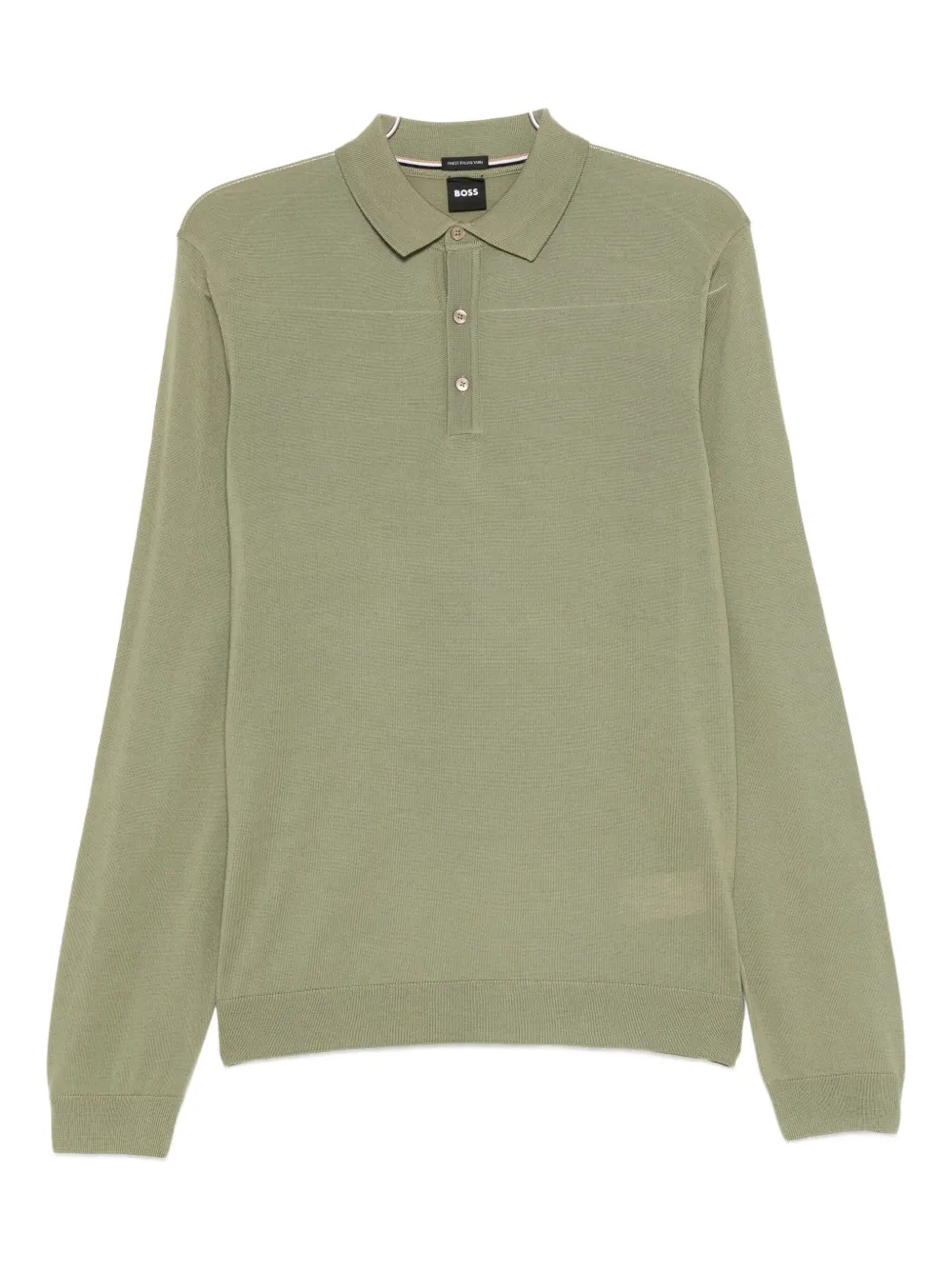 Hugo Boss Long-sleeve Polo Shirt With Classic Collar In Green